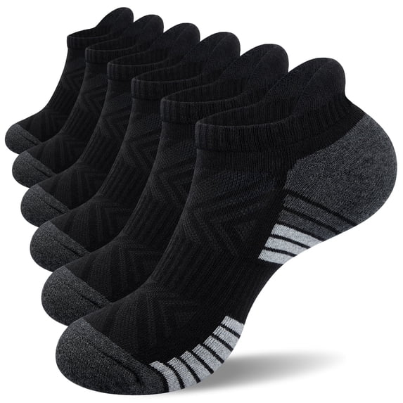 BISPOY Women Ankle Running Socks, 6-Pairs, Low Cut Cushioned Socks with Arch Support, Moisture Wicking, Black