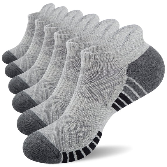 BISPOY Women Ankle Running Socks, 6-Pairs, Low Cut Cushioned Socks with Arch Support, Moisture Wicking, Grey