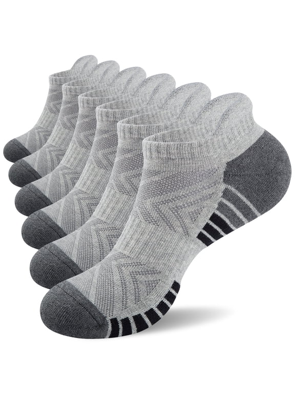 Women Ankle Running Socks, 6-Pairs, Low Cut Cushioned Socks with Arch Support, Moisture Wicking, Grey