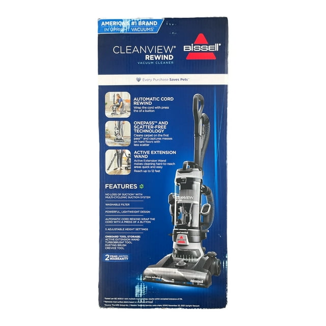 BISSELL Cleanview Rewind 2.0 Upright XL, Turbo Cleaner with Cord Reach