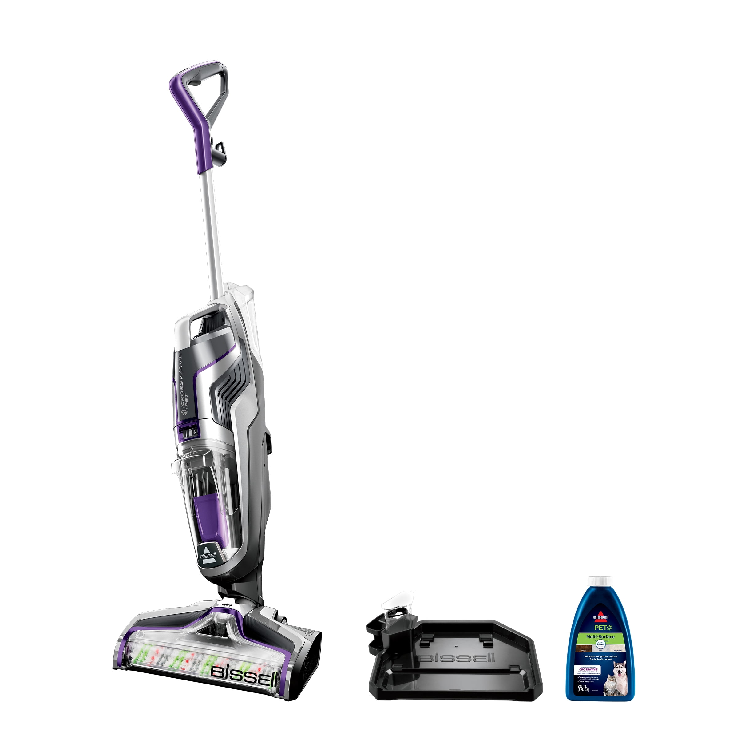  BISSELL Crosswave Pet Pro All in One Wet Dry Vacuum Cleaner,  2306A with Bissell 2295L Multi-Surface Pet Formula (80 oz) and BISSELL  Tangle-Free Crosswave Multi-Surface Pet Brush Roll, White - 2460 