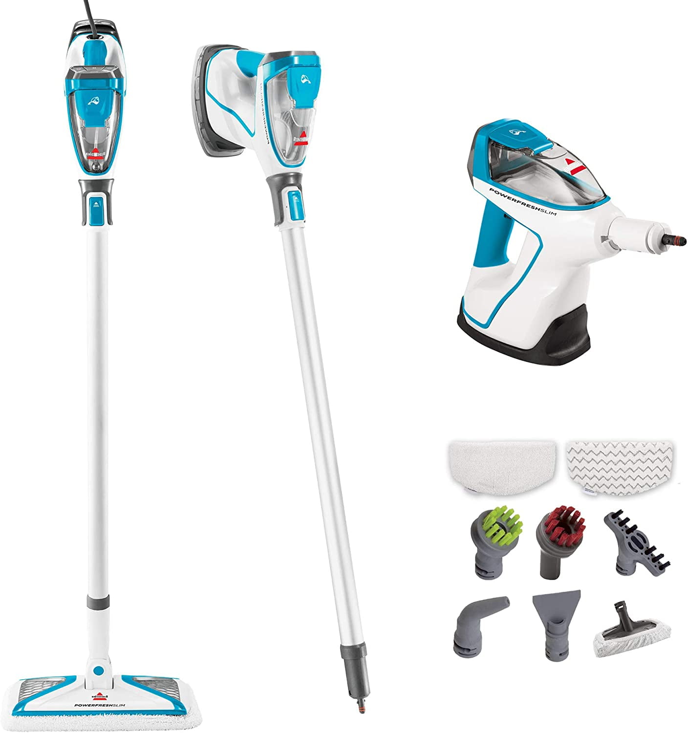 White and Blue Handheld Steam Mop with Accessories