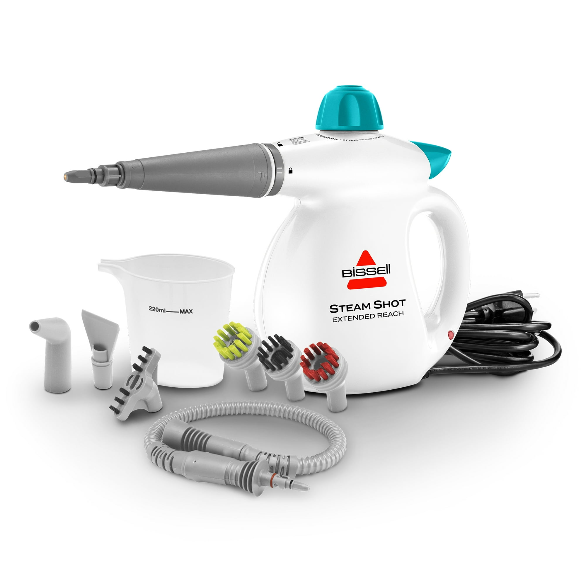BISSELL Steam Shot Extended Reach Steam Cleaner and Sanitizer, Corded, Handheld Portable Steam Clener for Tile, Grout, Windows, Bathrooms, Kitchens, Fabric Steaming, Chemical Free Cleaning, 4171W