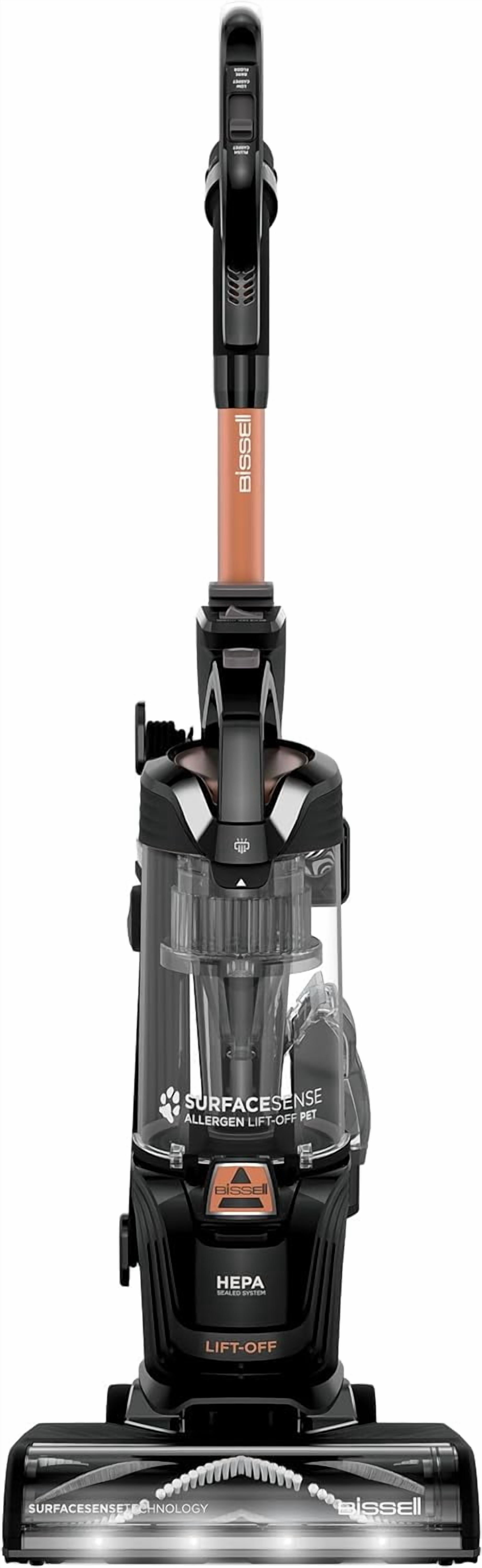 BISSELL SurfaceSense Allergen Lift-Off Pet, Bagless, Upright Vacuum, Pet Friendly, Surface Detect Technology, LED Headlights, Tangle-Free Brush Roll, 3415, Black & Copper