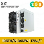 BITMAIN Antminer S21 195TH/S Asic Miner, 3413W, 17.5 J/TH, 220V, for BTC/BCH/BSV SHA256 Air-Cooling High Hashrate, High Profit, High Efficiency Bitcoin Home Mining Machine, w/Power Supply (Brand New)