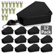 BITOUSHI 12 Pcs Mice Station with Key Triangle Bait Station Reusable Rodent Trap Bait Box, Keeps Children and Pets Safe Indoor & Outdoor, Bait Not Included, Suitable for Small Mice