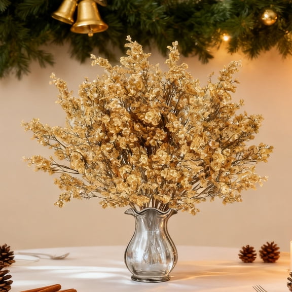 BITOUSHI Artificial Fall Flowers Real Touch Silk Flowers, 10Pcs Fall Orange Artificial Flowers for Decorations, Artificial Flowers Bulk for Thanksgiving Fall Decor Floral Arrangement - Gold