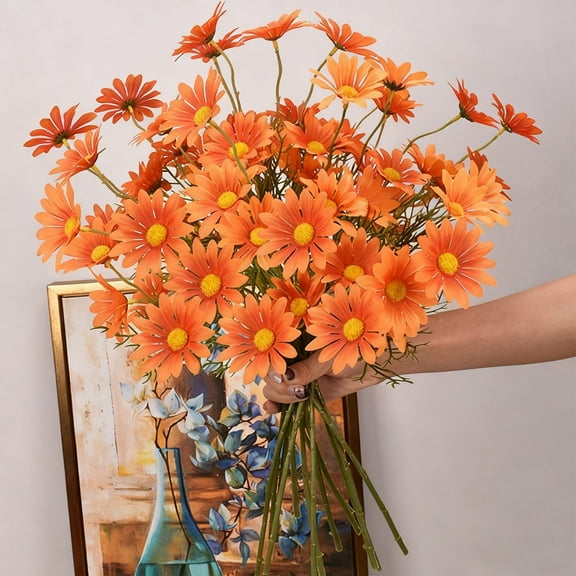 BITOUSHI Artificial Flowers, 12 pcs Silk Daisy, Artificial Gerbera Daisy for Home Decoration, Fake Wildflowers Spring Flowers for Wedding Decoration - Orange