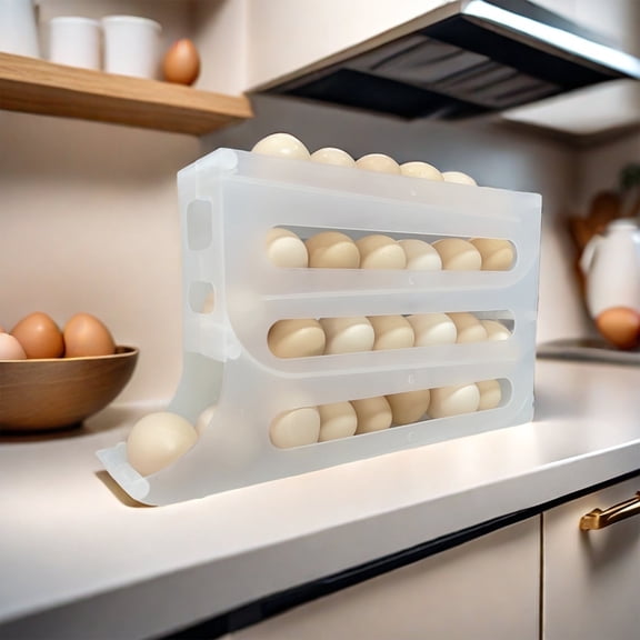 BITOUSHI Egg Dispenser Automatic Rolling Egg Tray Organizer, Space Saving Refrigerator Egg Roller, Holds 28 Eggs Simultaneously,for Refrigerator, Kitchen,Cabinets,and Dining Table (semitransparent)