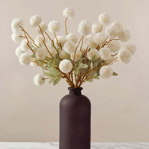 BITOUSHI Artificial Fall Flowers, Faux Kiku Flowers Artificial 10 Stems, Assorted Fake Silk Mums Fall Florals Autumn Decor, Terracotta Mini Floral Balls Faux Stems For Vase - White