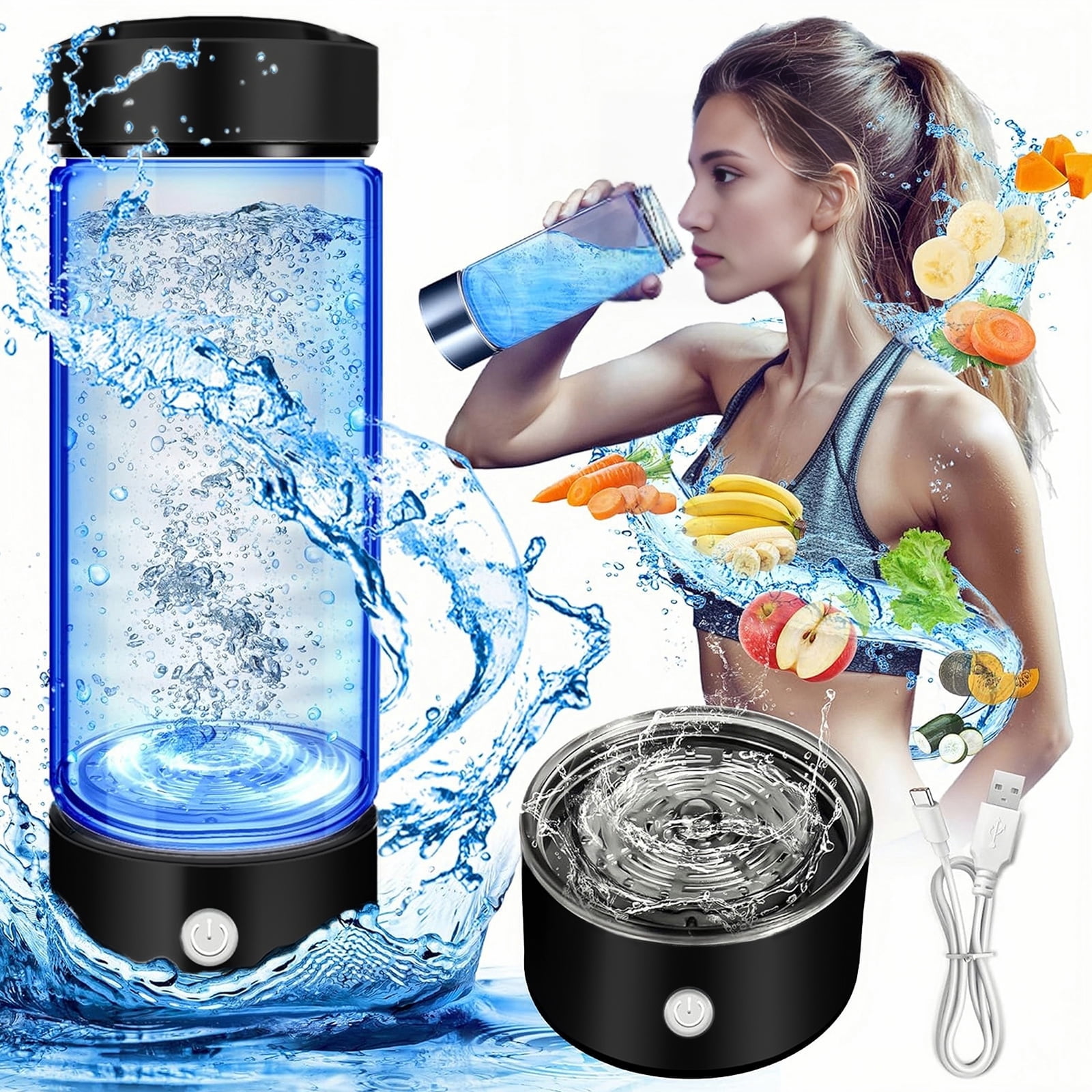 BITOUSHI Hydrogen Water Bottle, Hydrogen Water Bottle Generator with SPE PEM Technology, 3Min Quick Electrolysis, Suitable for Office, Travel, Exercise, Gift for Lover - Black