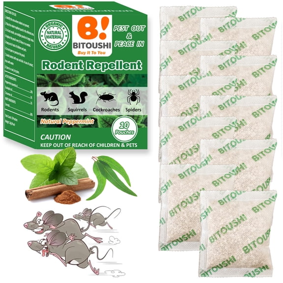 BITOUSHI Mouse Repellent Pouches, 10 Pack Peppermint Oil for Mice Rodent Rats Squirrel Pests Repellent Indoor & Outdoor Use, Natural Rodent Rat Mouse Deterrent Family & Pet Safe