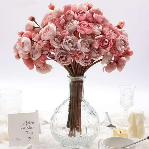 BITOUSHI Ranunculus Artificial Flowers 18 Pcs Dusty Rose Faux Silk Mini Ranunculus Bulk Fake Wedding Filler Flowers for DIY Bouquets, Centerpieces, Bridal Shower Decorations & Arrangements - Pink