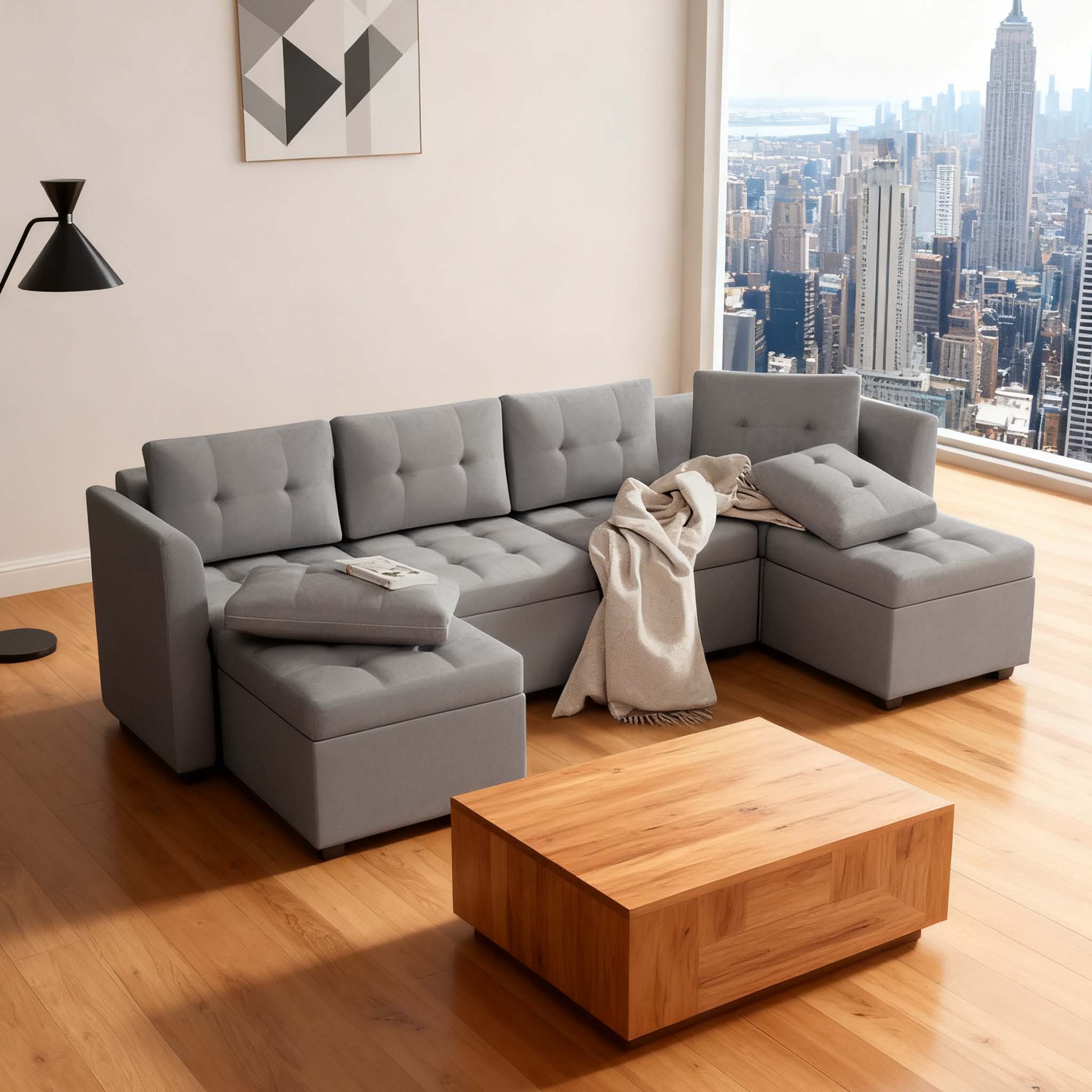 BITOUSHI Sectional Sleeper Sofa, 6 Seaters Modular Sleeper Sofa Couch