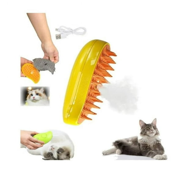 BITOUSHI Steamy Cat Brush 3 in 1 Spray Cat Brush Self Cleaning Cat Steamy Brush, Cat Steamy Brush for Massage, Cat Grooming Brush for Removing Tangled and Loose Hair - Yellow