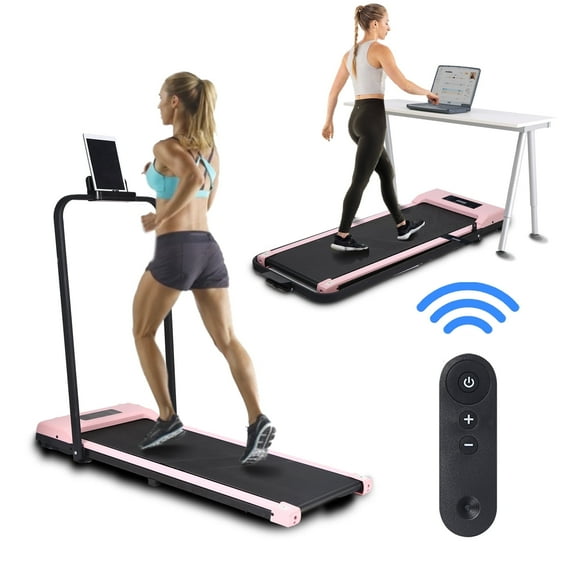 HYEASTR Portable Folding Treadmill 3.0HP Walking Pad Treadmill 220LB Capacity Under Desk Treadmill with Remote Control 2 in 1 Exercise Jogging Running Machine for Home/Office - Pink