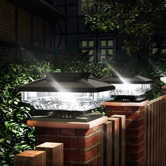 BITPOTT 8 Pcs Fence Post Solar Lights Outdoor Waterproof Solar Powered Post Cap Lights for 4x4 5x5 6x6 Wooden Posts