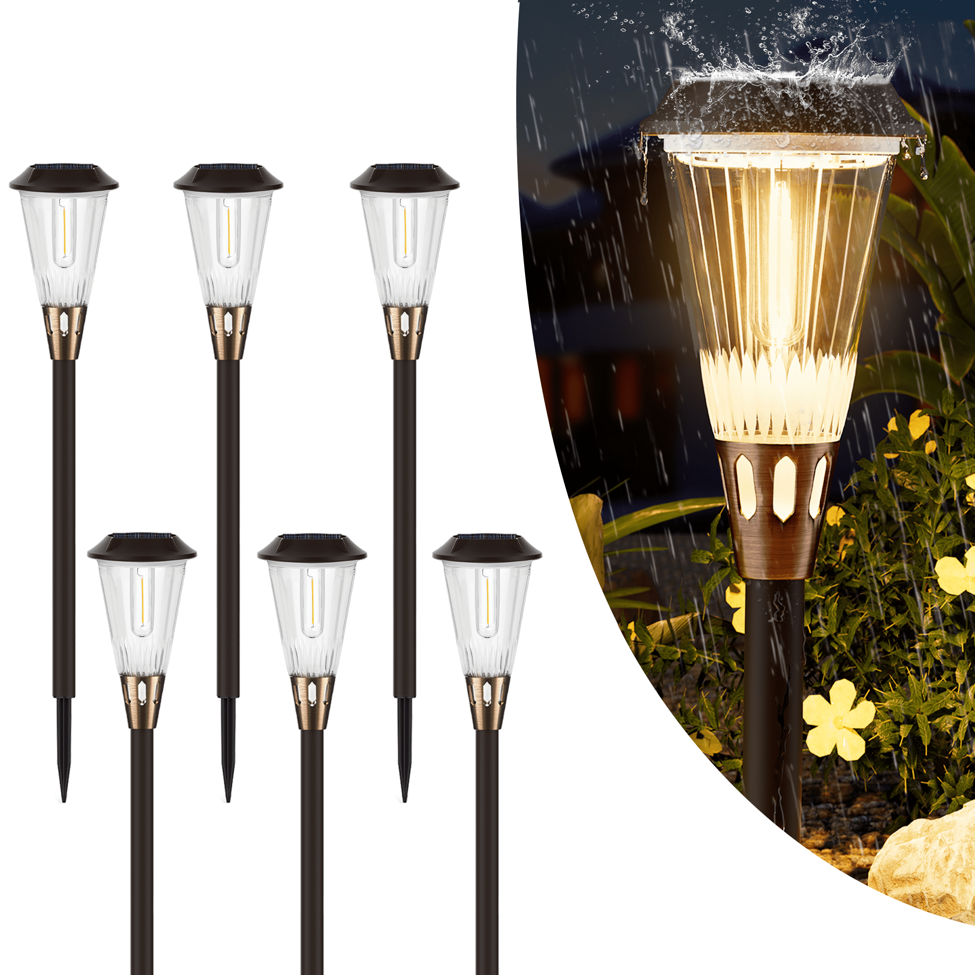 Bitpott BITPOTT 6 Pack Solar Pathway Lights Outdoor Modern Adjustable Warm and ...