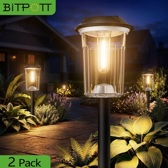 BITPOTT Bright Solar Pathway Lights Outdoor, Adjustable Warm&Cool White, Waterproof IP65 olar Garden Decor Landscape Lighting Outside for Garden/Yard/Driveway, 2 Pack