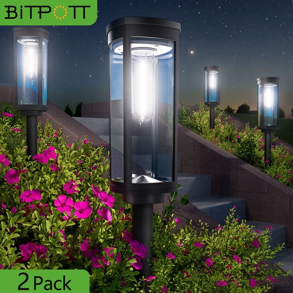 BITPOTT Pathway Lights Solar Powered, 2 Pack (Cool White)