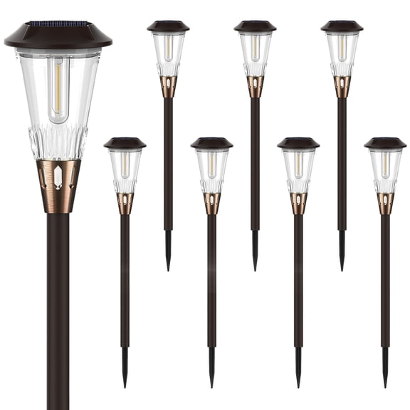 BITPOTT Solar Pathway Lights Outdoor, 2-in-1 Warm&Cool Bright Solar Lights, Waterproof IP65, Auto On/Off, 8 Pack