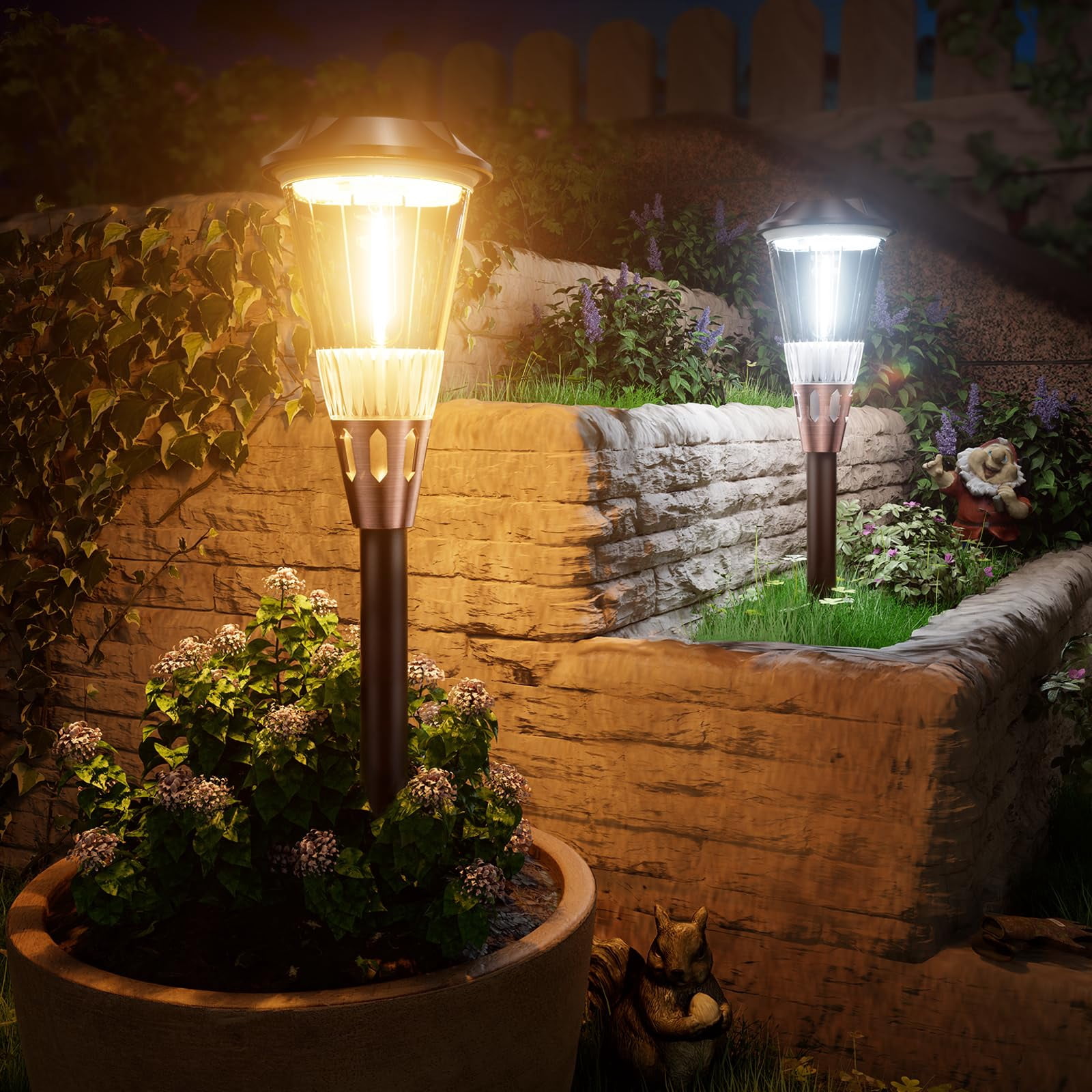 BITPOTT  8 Pack Bright Solar Pathway Lights Outdoor, 2-in-1 Adjustable Warm&Cool Solar Lights Outdoor, Waterproof IP65, Auto On/Off