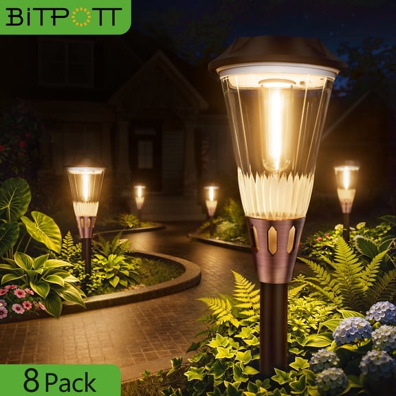 BITPOTT 8 Pack Bright Solar Pathway Lights Outdoor, 2-in-1 Adjustable Warm&Cool Solar Lights Outdoor, Waterproof IP65, Auto On/Off