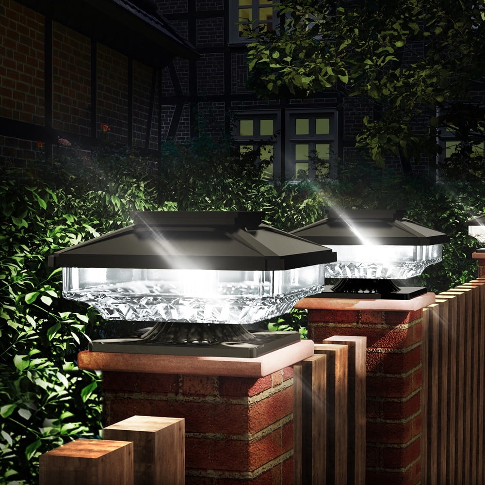 BITPOTT Solar Powered Post Cap Lights, Outdoor Waterproof Deck Lights for Wood Posts, Set of 6, Black