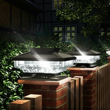 BITPOTT Solar Post Cap Lights 6 Pcs Bright Outdoor Waterproof Wood Posts Solar Powered Deck Lights Black