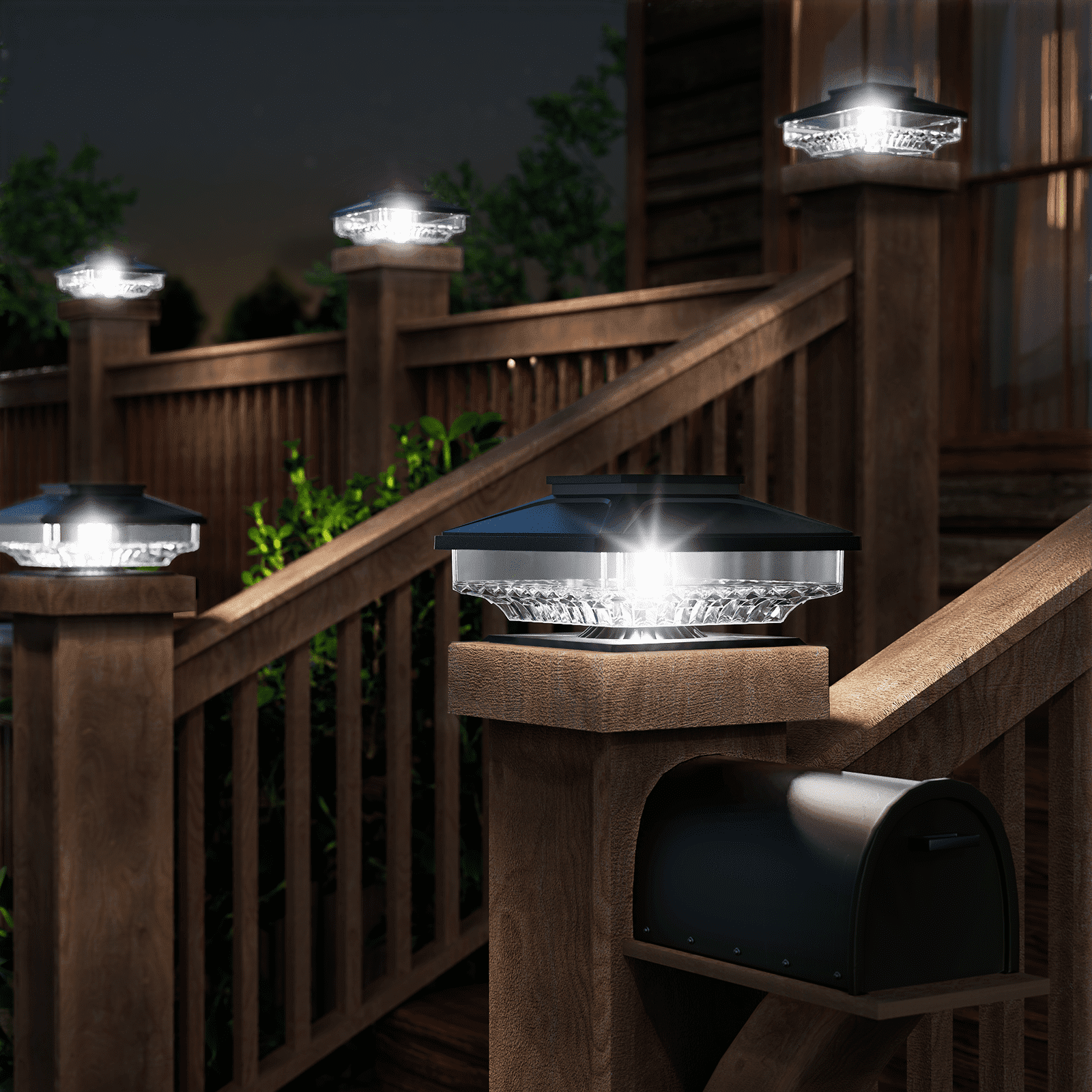 BITPOTT 6 Pack Solar Post Cap Deck Lights Modern Waterproof IP65 Cool White LED Rust Resistant Black for 4x4 5x5 6x6 Posts