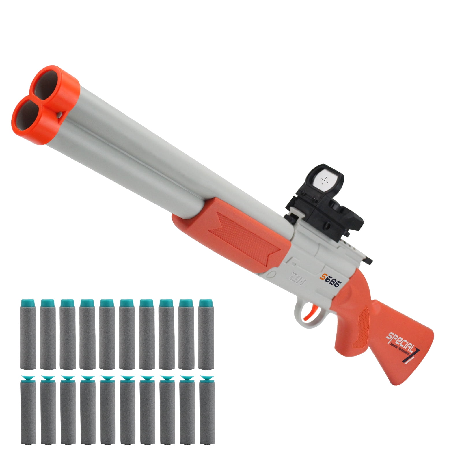 BIU BLASTER Manual Double Barrel Foam Dart Toy Gun  25 Inch, Safe for Kids Ages 8-12, Includes 20 Darts
