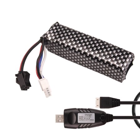 11.1V 2000mAh Airsoft LiPo Battery with USB Charger, 25C High-Discharge Rate SM & XH-4P Connectors for Gel Ball Blasters