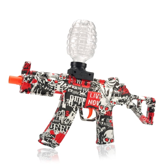 BIU BLASTER Gel Ball Blaster Red Graffiti Electric Water Bead Launcher with Goggles Rechargeable 7.4V 500mAh Battery for 14+ Ages