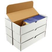 BIU-BOOM Cardboard Boxes for Trading Cards,Baseball,Football,Basketball,Hockey, Sportscards,Trading Card Storage Box for Toploader full lid-Corrugated Cardboard Storage Boxes (6-Pack, White)