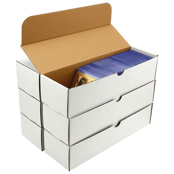 BIU-BOOM Cardboard Boxes for Trading Cards,Baseball,Football,Basketball,Hockey, Sportscards,Trading Card Storage Box for Toploader full lid-Corrugated Cardboard Storage Boxes (6-Pack, White)