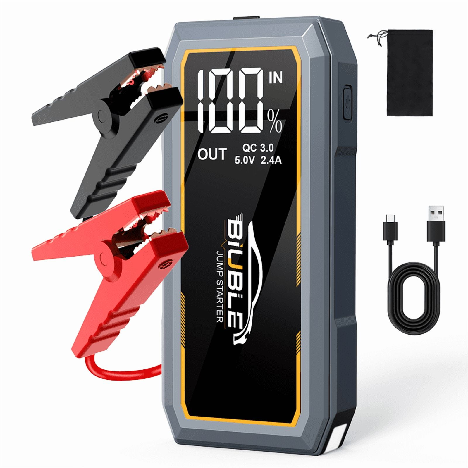 BIUBLE 5500A Car Jump Starter with LED Flashlight, 18W Fast Charger，12V Battery Booster Charger For Gas And Diesel Engines
