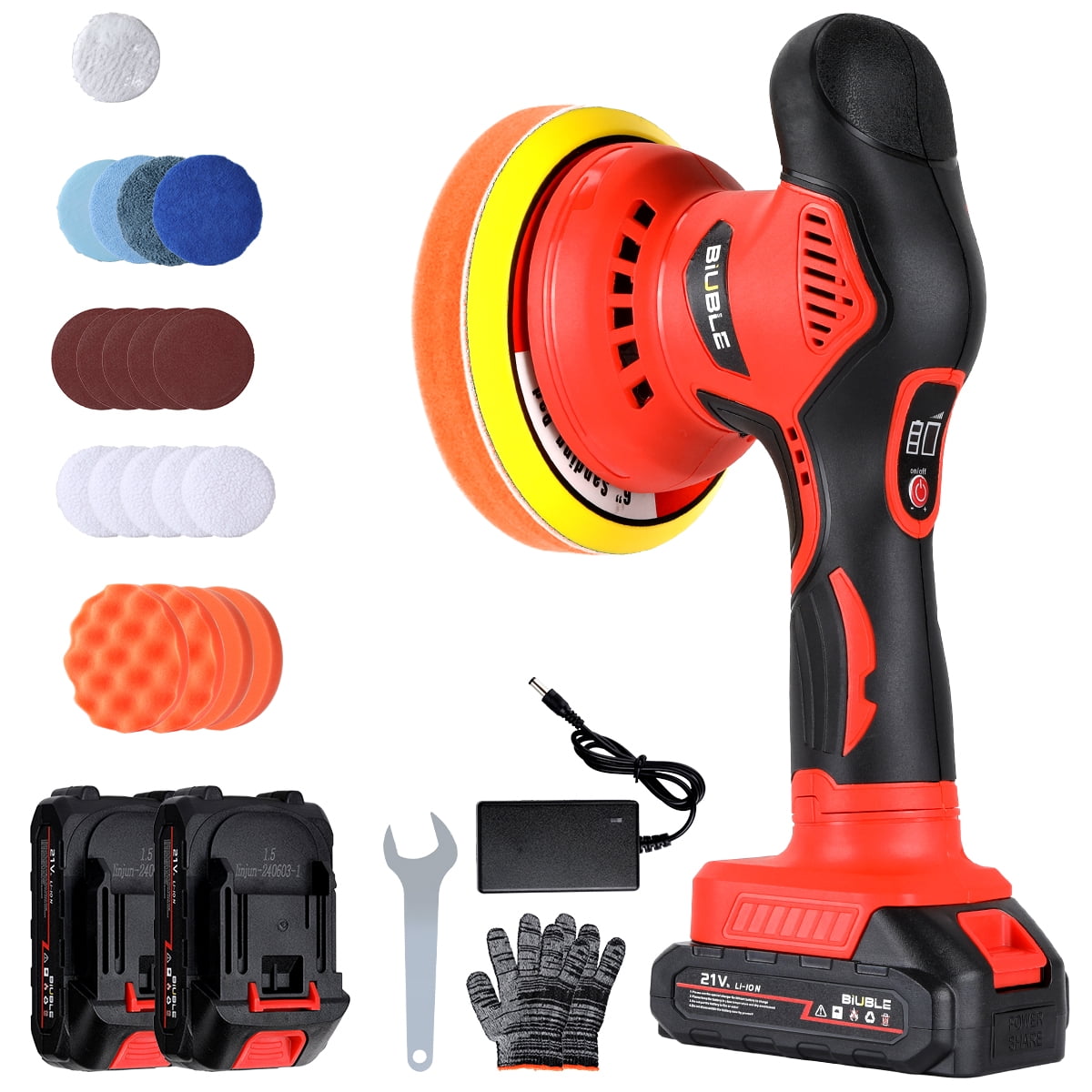 BIUBLE Cordless Car Buffers and Polishers Kit, 6 Inch Portable Polishing Waxer Machine Kit for Car Detailing and Waxing, with 2Pcs 12V Rechargeable Battery