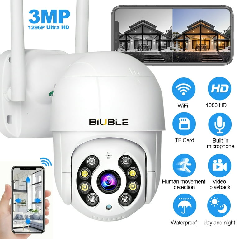 BIUBLE Home Security Camera Wireless WIFI,with 3MP 1080 HD,Night  Vision,Motion Detection for Indoor/Outdoor Surveillance Camera 