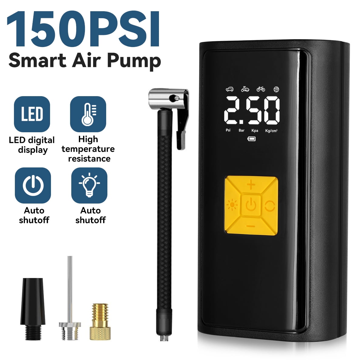 BIUBLE Portable Cordless Tire Inflator 150PSI Tire Pump Rechargeable Battery and Digital Pressure Gauge, for Car Motorcycle Bike and Others