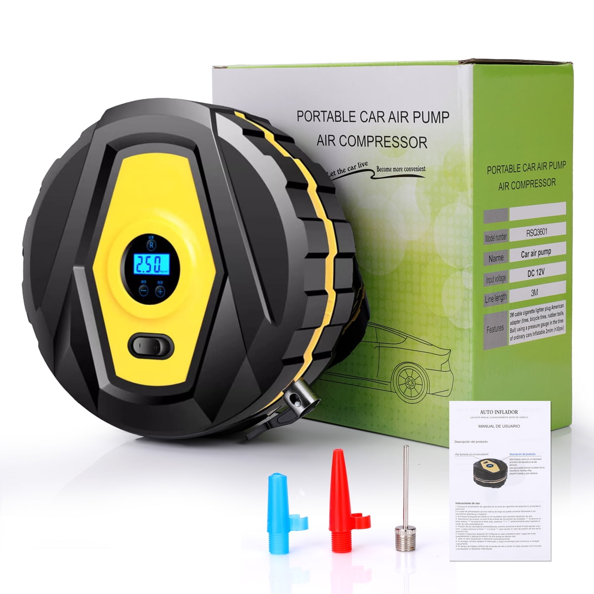 BIUBLE Tire Inflator Air Compressor, Portable Car Air Pump with Digital Display \u0026 Tire Pressure Test, 12V 150 PSI Wireless, Bright LED Light