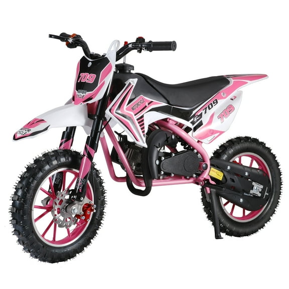 BIWEIBO 49cc Gas Kids Dirt Bike, 2-Stroke Off-Road Motorcycle with Front Rear Disc Brakes