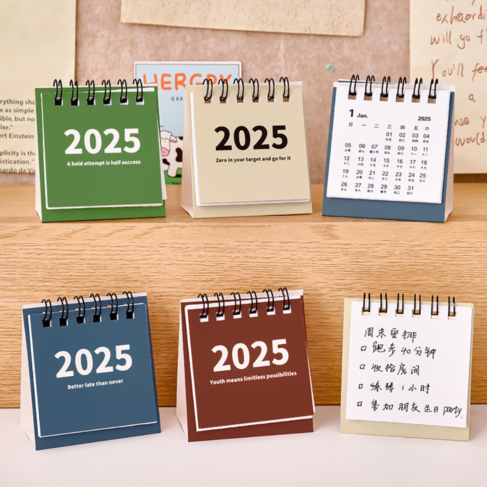 BIWEIBO Desk Calendar 2025, Compact Flip Calendar, Portable Standing