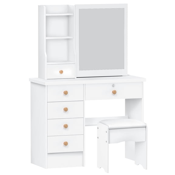 BIWEIBO Makeup Vanity Table with Hidden Storage, 31.5"x48"x14.4"