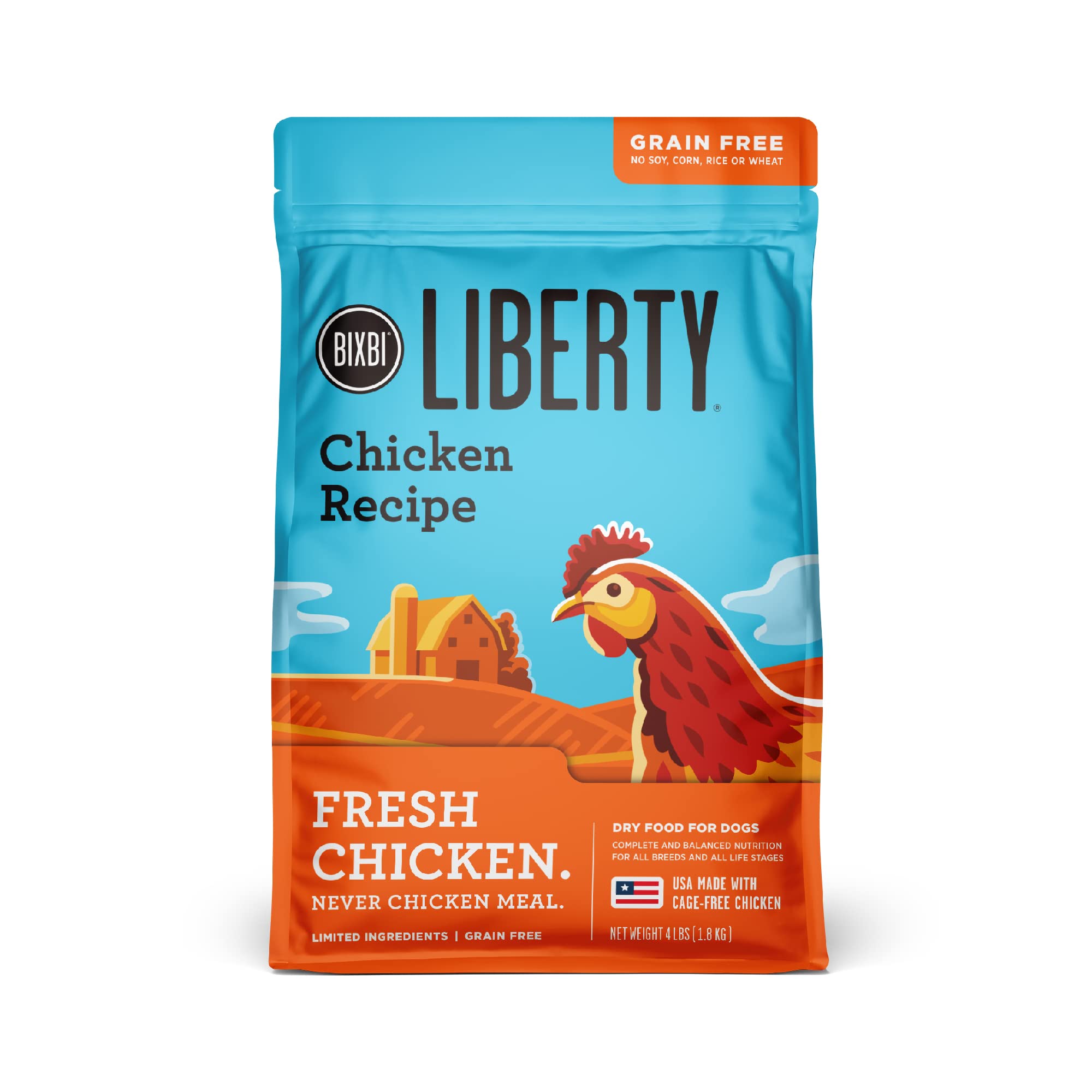 BIXBI Liberty Grain Free Dry Dog Food, Chicken Recipe, 4 lbs Fresh