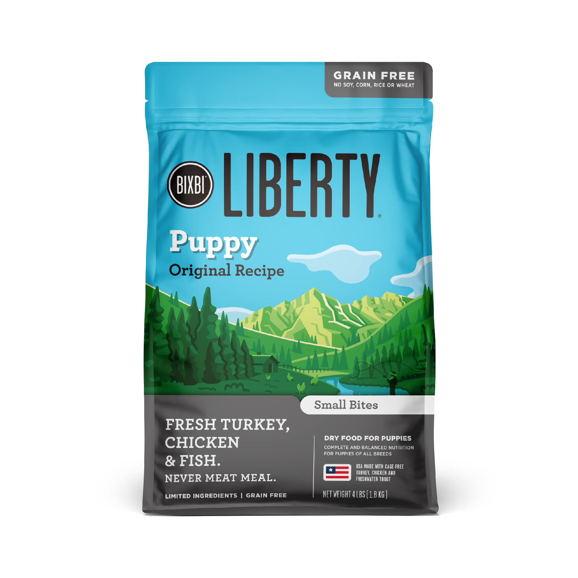 Image showcasing BIXBI Liberty Grain Free TGF4 Dry Dog Food, Original Puppy, 4 lbs ...