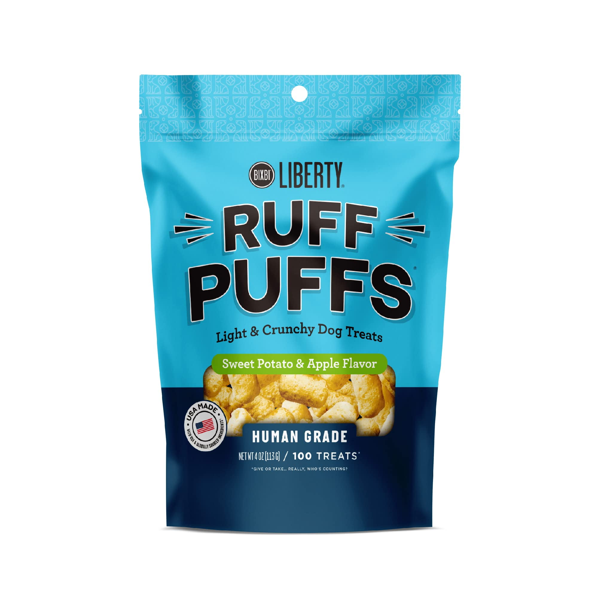 BIXBI Liberty Ruff Puffs, YPF5 Sweet Potato And Apple 4 oz Crunchy