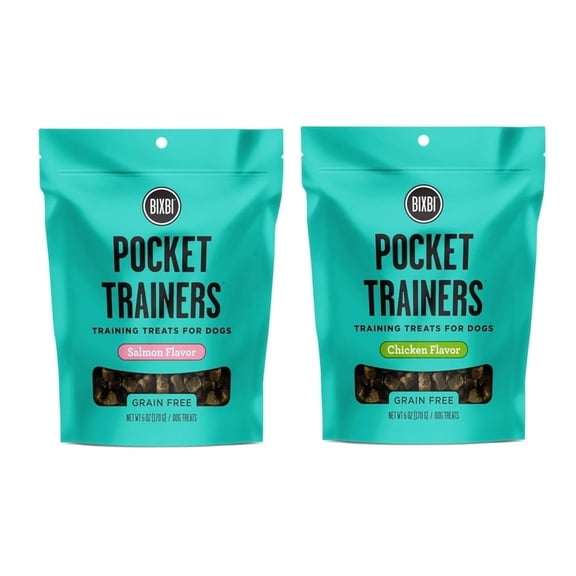 BIXBI Pocket Trainers Dog Treats: 1 Chicken and 1 Salmon (2 Bags Total, 6 Oz Each)