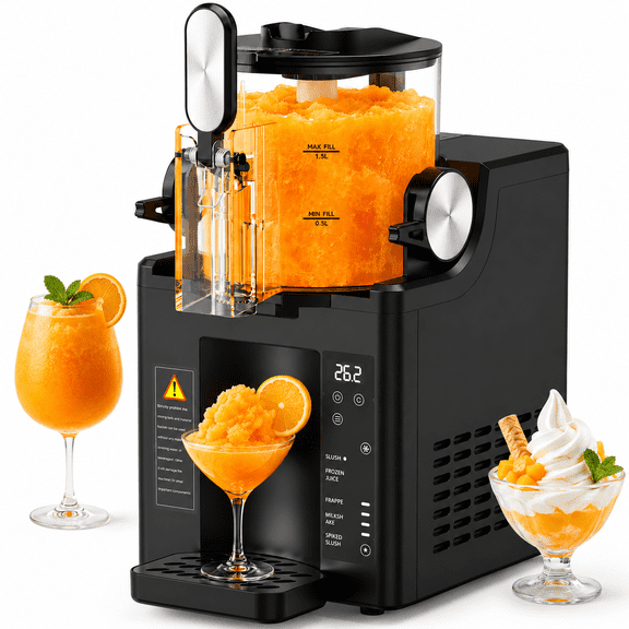 BIZAURA 67 Oz Slushie Machine for Home, No Ice Needed Frozen Drink and Soft Serve Ice Cream Maker, 6 Presets with Auto-Clean Function, Black
