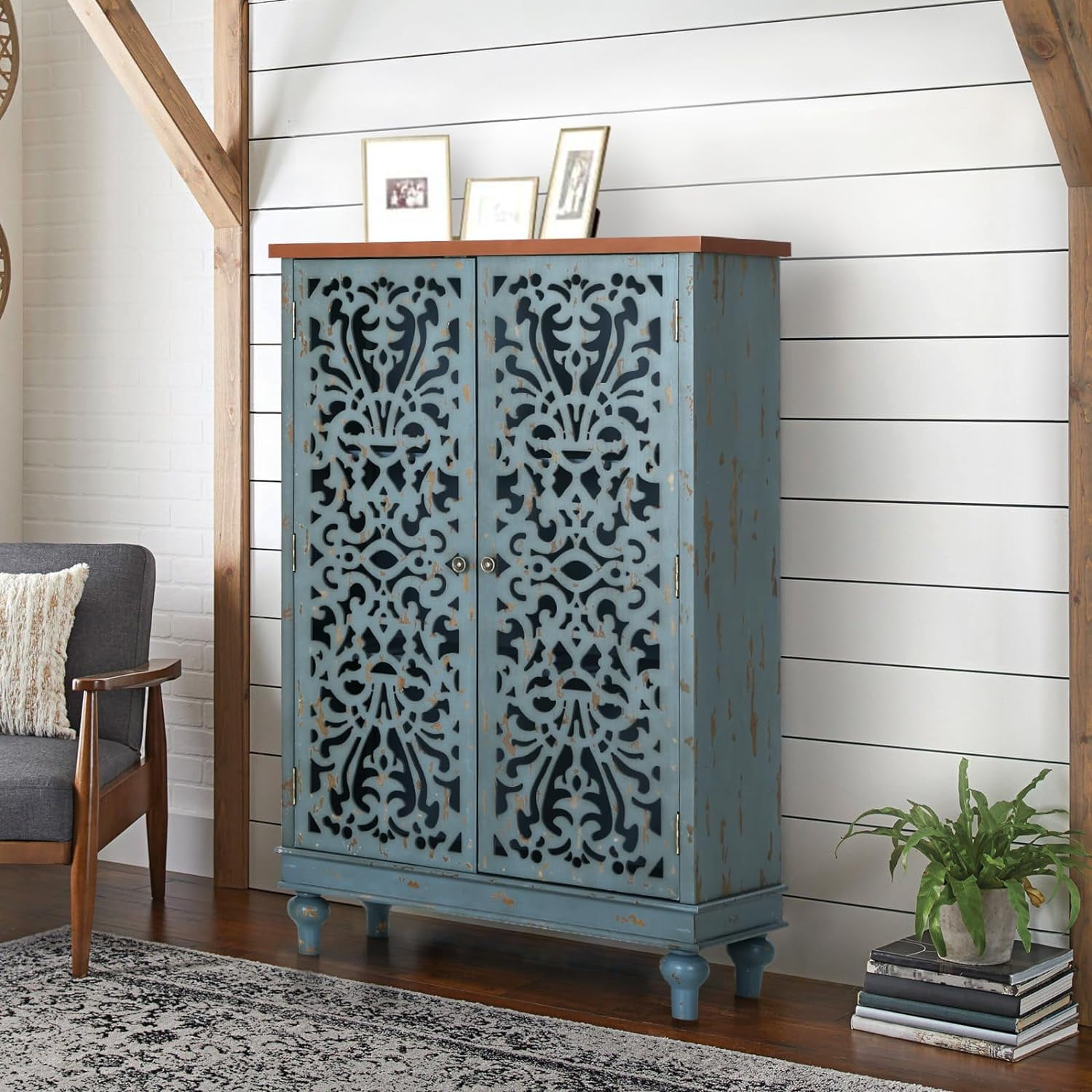 BIZFURN 47.4''H Tall Accent with Doors, 3Tier Farmhouse