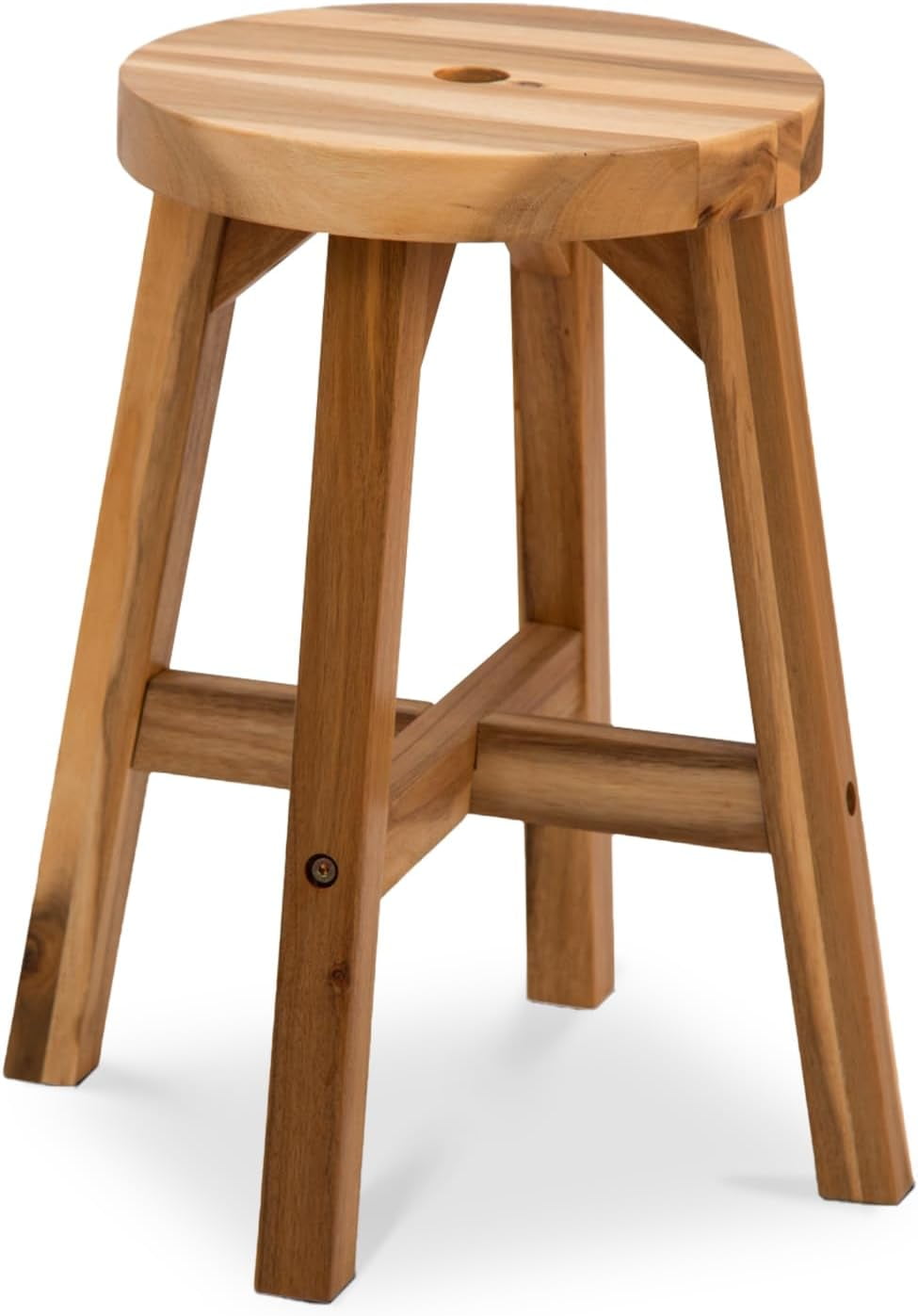 BIZFURN Round Wooden Stool, Acacia Wood 18 Inch Stool, Wooden Step